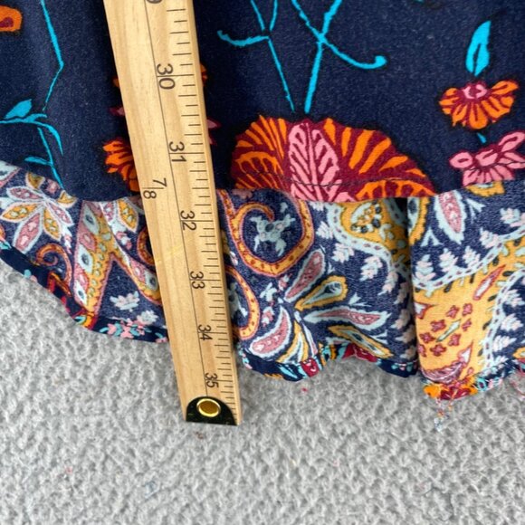 Fig & Flower Top Womens Small Navy Multi Floral 3/4 Sleeve Tunic 1/4 Button Up - Picture 9 of 10